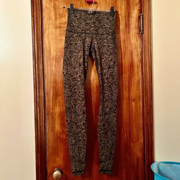 Lululemon Leggings Green Black Wunder Under Pants 4 Hi-Rise Pencil Lace Brave - Picture 2 of 9